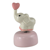 Carillon Sogni d'Oro Elefantino con elefantino in ceramica bianca e base rosa, misura 7.5 x 14 Cm.