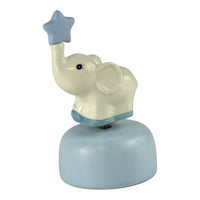 Carillon Sogni d'Oro Elefantino, carillon con elefantino in ceramica bianca e base blu con stella azzurra.