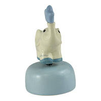 Carillon Sogni d'Oro Elefantino in ceramica bianca lucida con base blu, design Claraluna.