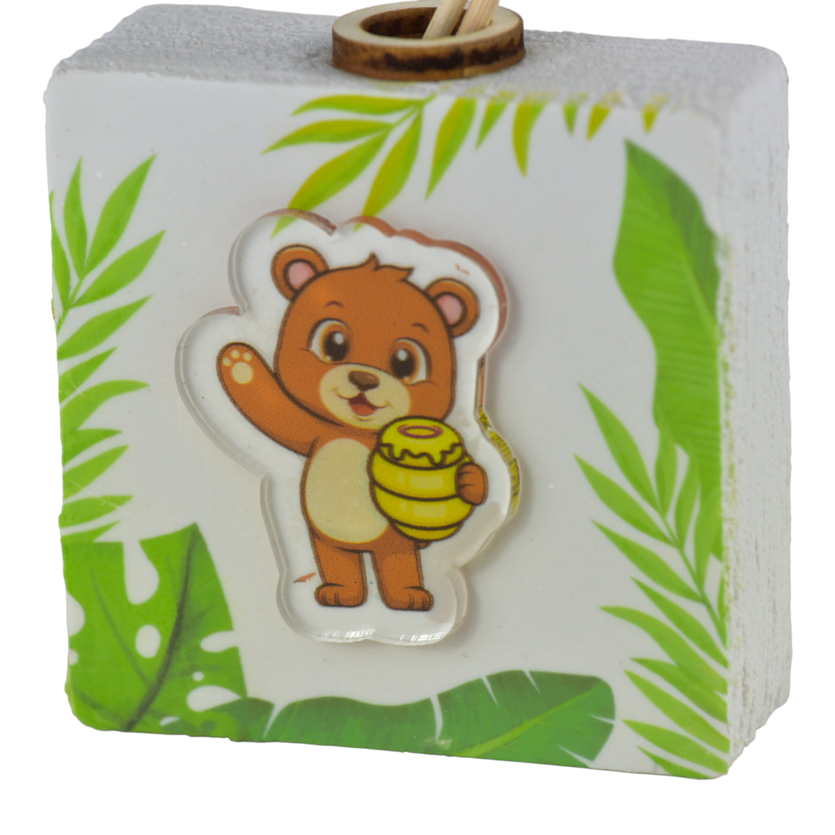 Diffusore Savana Teddy Quadrato in Pietra Leccese con orsacchiotto e design naturale