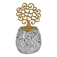 Diffusore Silver Tree in Resina Argentata con Albero in Legno con albero in legno e base argentata.