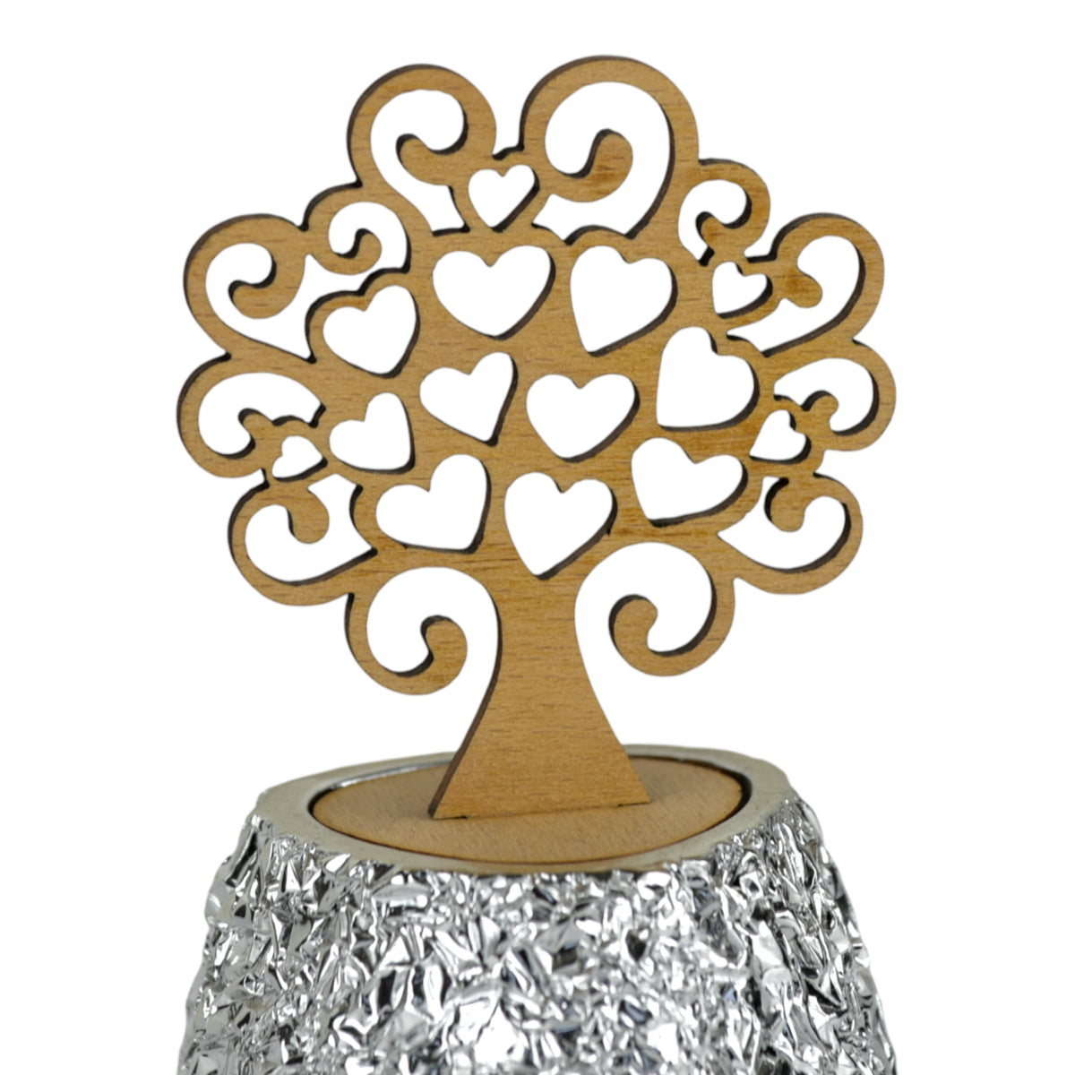 Diffusore Silver Tree in Resina Argentata con Albero in Legno con Albero della Vita in legno e base argentata.