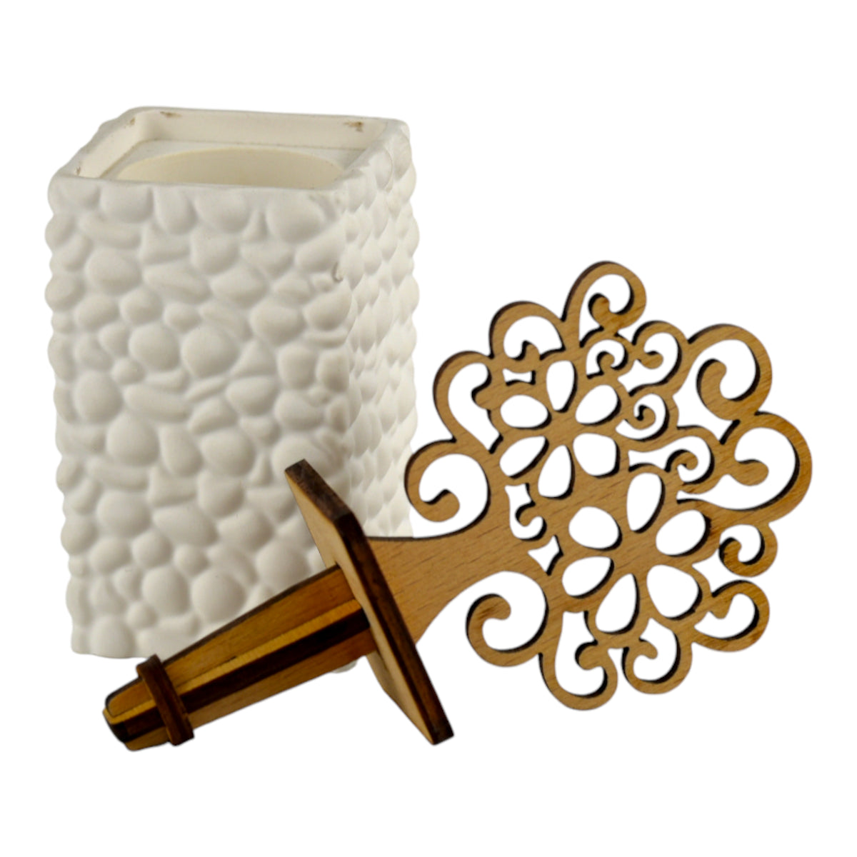 Diffusore d'Ambiente in Resina Bianco Luna con Albero in Legno a Capillarità, profumatore in resina e legno decorativo.