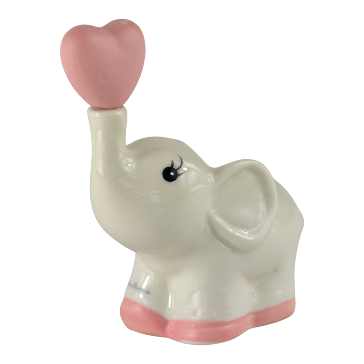 Elefantino Cuore Rosa in Ceramica con cuore rosa, simbolo di amore e protezione, disponibile in due dimensioni.