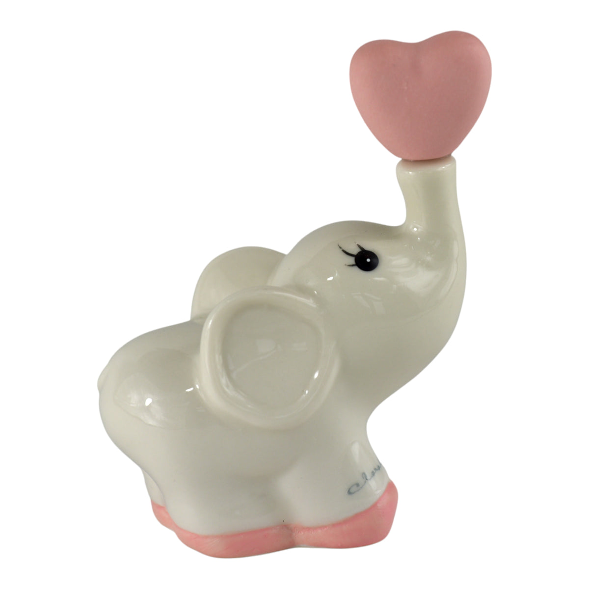 Elefantino Cuore Rosa in Ceramica con cuore rosa, simbolo di amore e protezione, disponibile in due dimensioni.