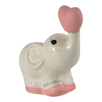 Elefantino Cuore Rosa in Ceramica, elefante bianco lucido con cuore rosa, simbolo d'amore e protezione.