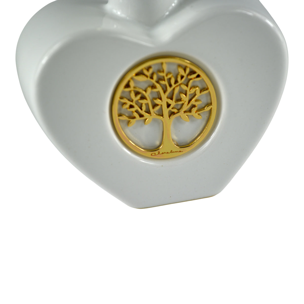 Oliera a Cuore Golden Life con Albero della Vita, ceramica bianca con medaglione dorato a forma di albero.