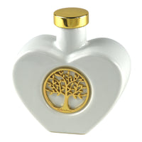 Oliera a Cuore Golden Life con Albero della Vita in porcellana bianca con medaglione dorato e tappo dorato.